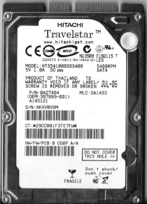 Hitachi HTS541080G9SA00 80GB Sata Hard Drive P/N: 0A27484 MLC: DA1493
