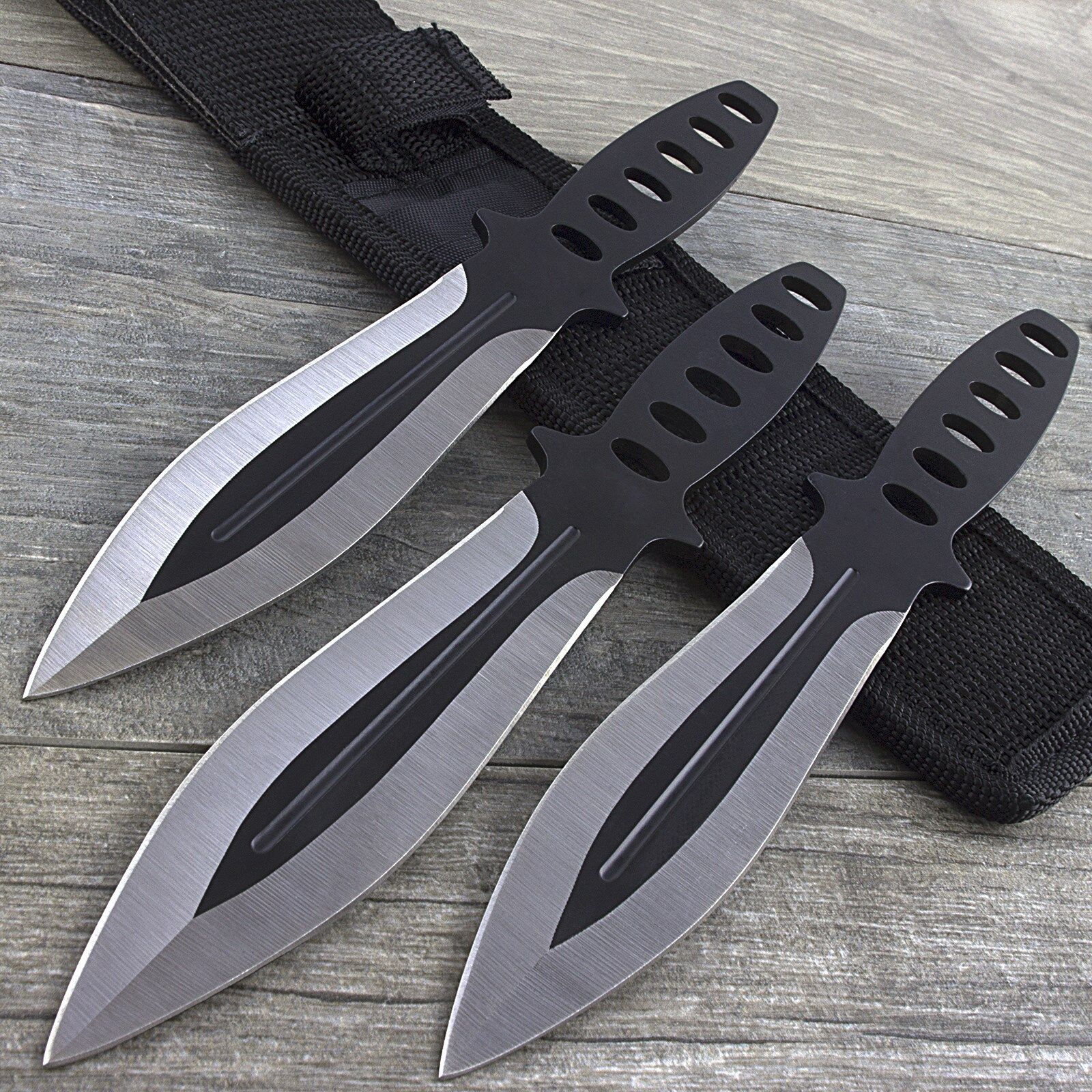 3 PC NINJA THROWING KNIVES SET w/ SHEATH Kunai Combat Tactical Hunting Knife