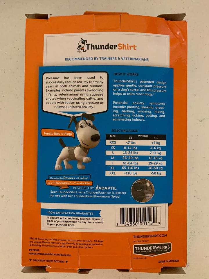 Thundershirt Anxiety Jacket for Dogs Size EXTRA LARGE Heather Grey