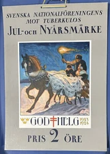 SWEDEN 1923 TB CHRISTMAS SEAL ORIGINAL POSTER SIGNED MARTIN HORSE DRAWN SLEIGH