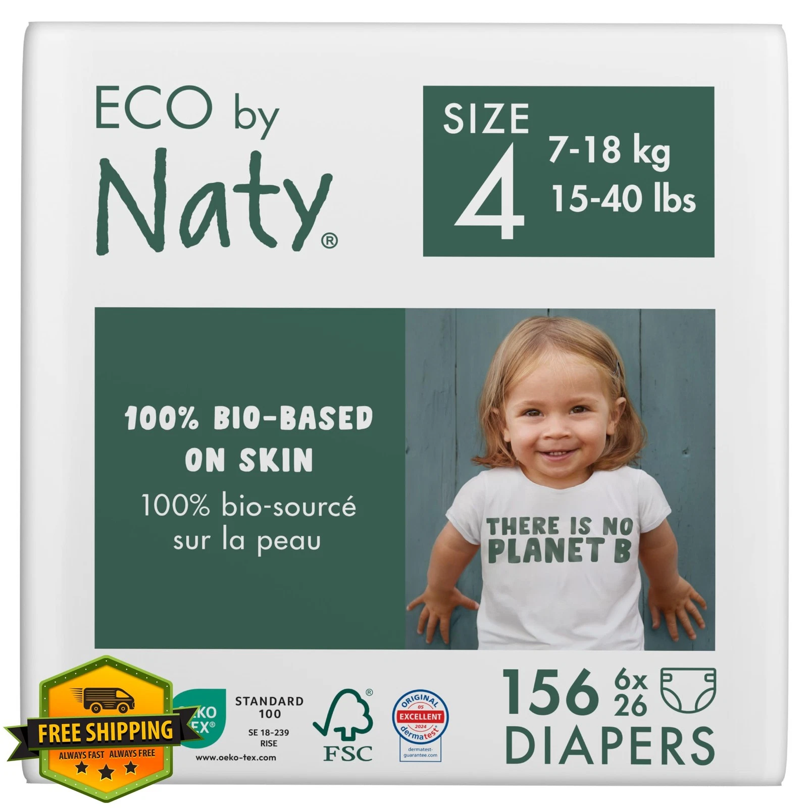 Eco by Naty Diapers Size 4, 156ct Plant-Based Sensitive Skin