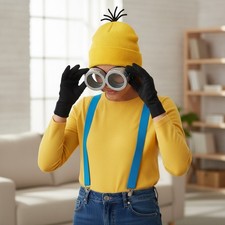 Funny Adult Halloween Costume Accessories: Beanie, Goggles, Gloves  Suspenders