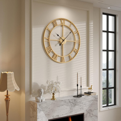 Elegant 24'' Gold Wall Clock - Silent, Modern Design for Living Room Decor