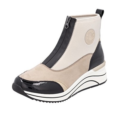 REMONTE Damen Stiefelette Boots schwarz beige D0T78-60 Weite H Reißverschluss