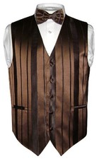 Men's Dress Vest  BOWTie DARK BROWN Color Woven Striped Design Bow Tie Set