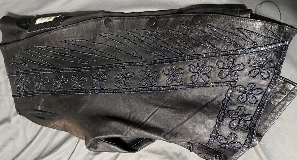 Blazer y falda vintage años 80 de cuero negro con cuentas lentejuelas talla L Foto 4 de 4