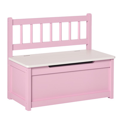 2-in-1 Wooden Toy Box Kids Seat Bench Storage Chest w/ Pneumatic Rod Pink
