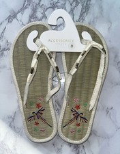 Accessorize Monsoon Seagrass Flip Flops Size S UK 3 4 Cream White Gold Bead Bird