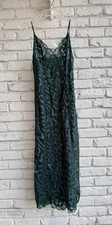 Vintage 90s Victoria's Secret Emerald Green Slip Nightgown sheer patterned-small