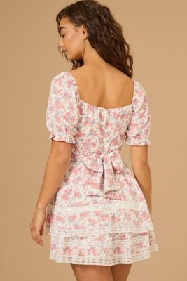 Altar'd State Leyla Cross Over Floral Mini Dress Women XL Pink White Cottagecore