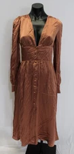 Reformation Women's Nicola Silk Button-Down Midi Dress AC2 Praline Size 2