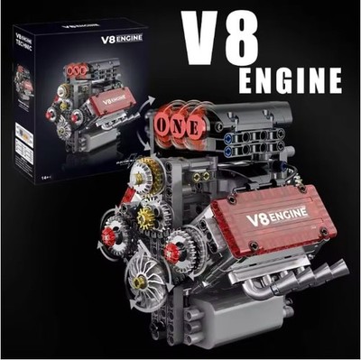 V8 Machine MOC Building Blocks Sets Motorized Engine Simulation Bricks Model