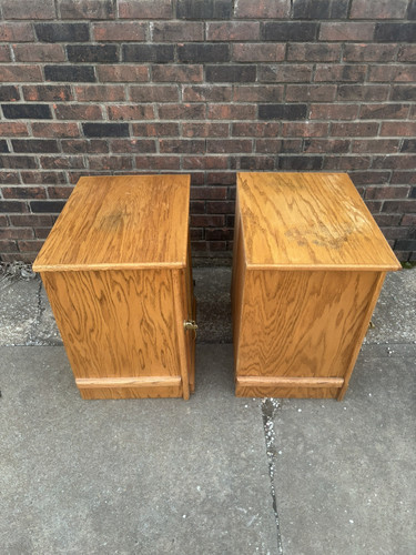 Vintage Set 2 White Clad Oak Icebox Chest End Table Nightstands - Picture 9 of 13