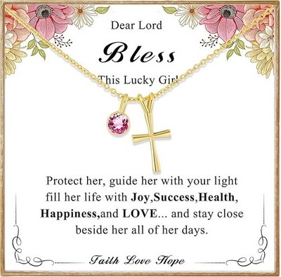Easter Basket Stuffers for Teenage Girls Ideas-Sterling Birthstone CrossNecklace