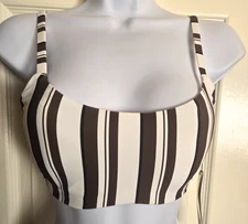 Calia Tie Back Bikini Top Women's Medium Verigated Stripe (Cream/Brown/Blk) NEW
