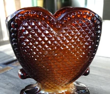 1970's Degenhart Glass Carmel Heart Sweetheart Toothpick Holder