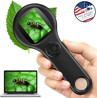 Mini microscopio digital de bolsillo para niños, lupa de mano con zoom 4X.