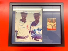 Hank Aaron/ Ernie Banks autographed 8x10 color photo w/ 1963 Topps Card