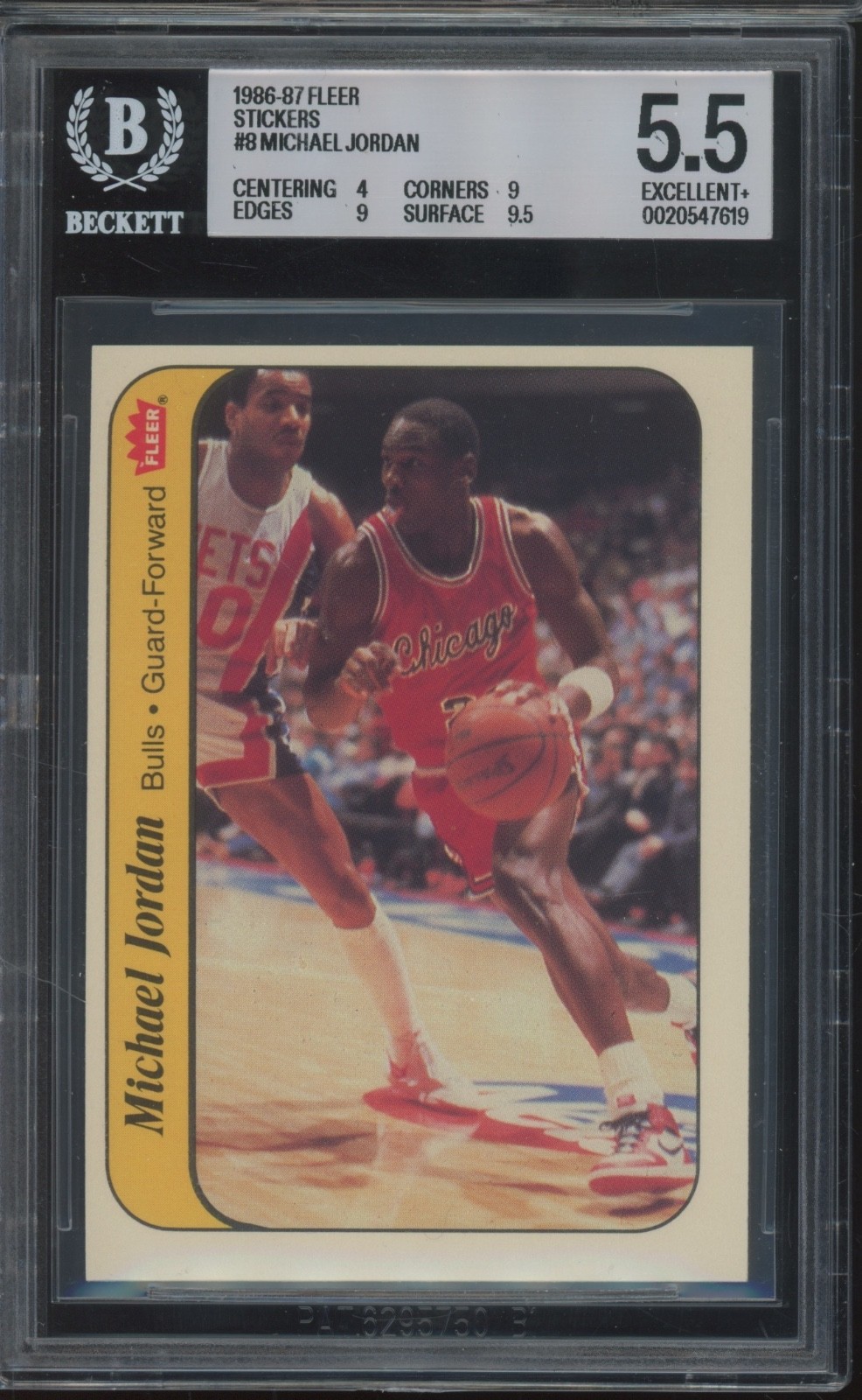 1986 Fleer Sticker #8 Michael Jordan RC Rookie (4 9 9 9.5) EX+ BGS 5.5