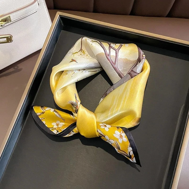 100% Natural Mulberry Silk Scarf Gift Bundle – Yellow Floral Print Mulberry Silk