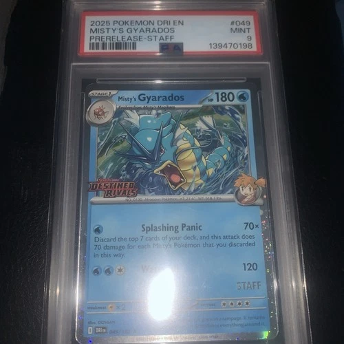 2025 Pokemon Destined Rivals 049 Misty's Gyarados Staff PreRelease PSA 9 -