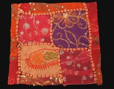 Vtg Patchwork and Sequins Handbag Homemade Silk Lined Hippie Embroidered