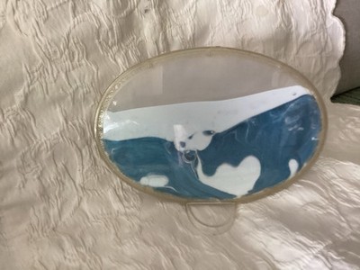 WHAM-O MAGIC WINDOW Blue White Sand Art Fidget Toy w/ Stand Vtg 70 s Original