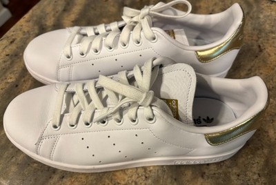 Adidas Stan Smith White Leather Sneakers with Gold Size 8.5