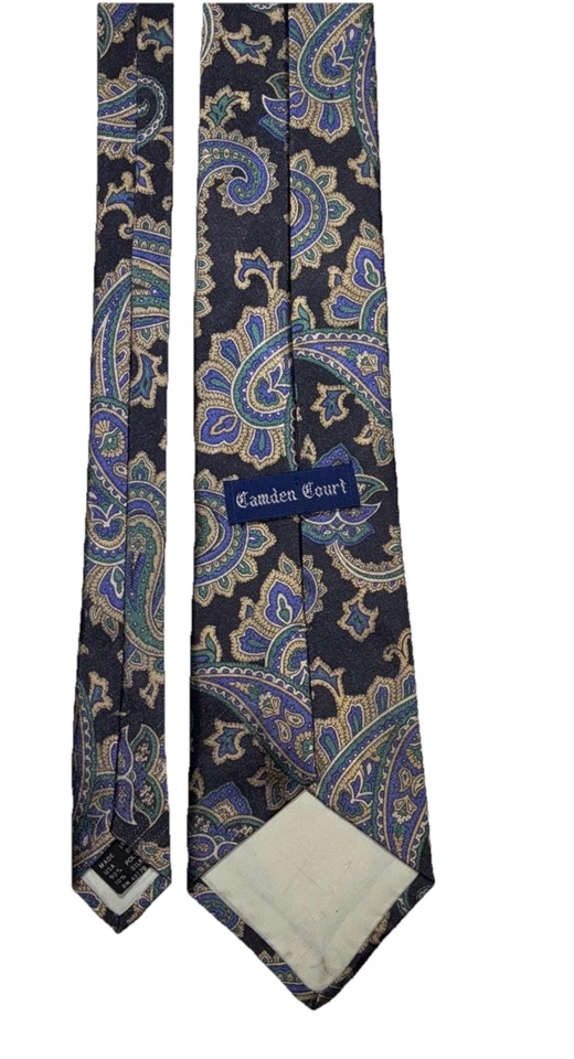 Corbata vintage Camden Court para hombre roja azul y dorada cachemira polietileno y seda EE. UU. Foto 4 de 4