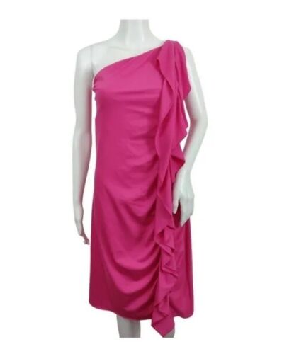 Ralph Lauren Black Label Women’s L One Shoulder Dress Pink Ruffle Cotton EUC