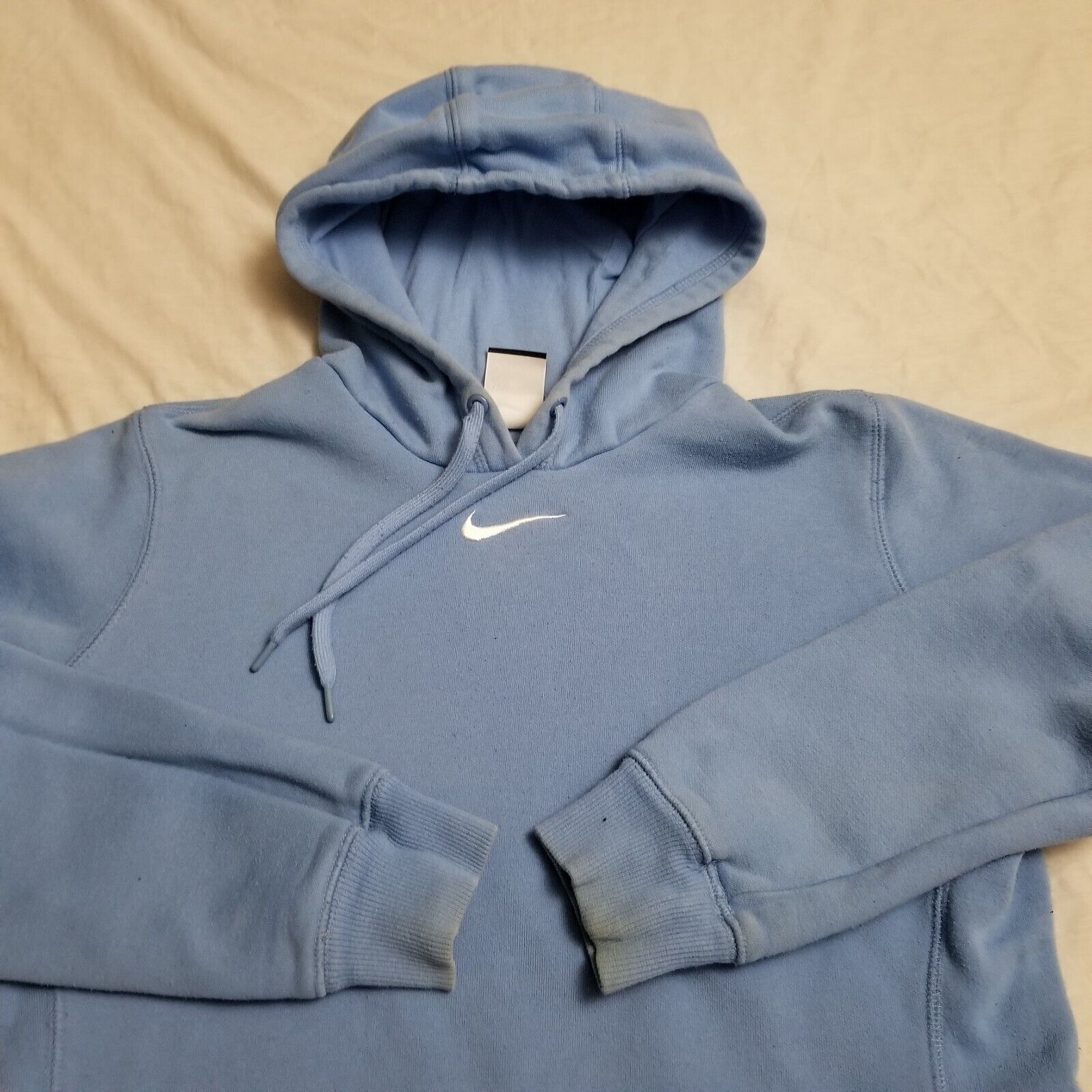 Vintage Nike Center Swoosh Hoodie Light Blue Check Embroidered Logo Y2K XS