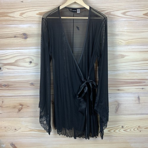 Fredericks of Hollywood Sheer Robe L/XL Black Lace Bell Flare Sleeve Whimsigoth