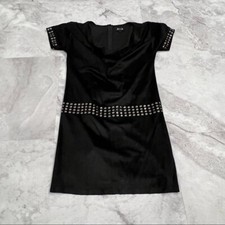 213 by Michelle Kim Black Faux Suede Black Dress Size Small S Cowl Neck