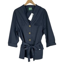 Geiger Austria Navy Blue Button Up Belted Lightweight Cotton Jacket Nwt Size Xxl