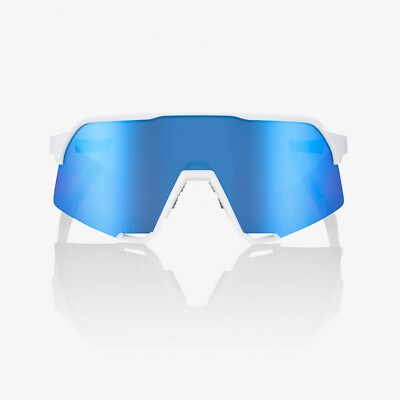 100% S3 Matte White Cycling Sunglasses - Blue Multilayer Mirror