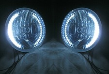 Pair Street Rod 7 Prism Headlights W White Led Turn Signals Halo No Tri Bar H4