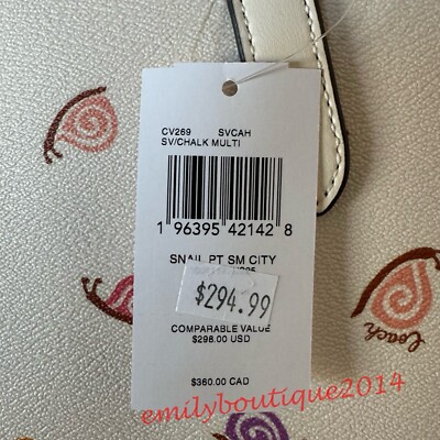 NWT Coach CV269 Small City Tote With Snail Print Canvas
