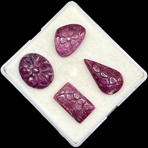 4 Pcs Natural Ruby Unheated Rare Moghul Carved Exclusive Gemstones Lot 60.20 Cts - Picture 9 of 15