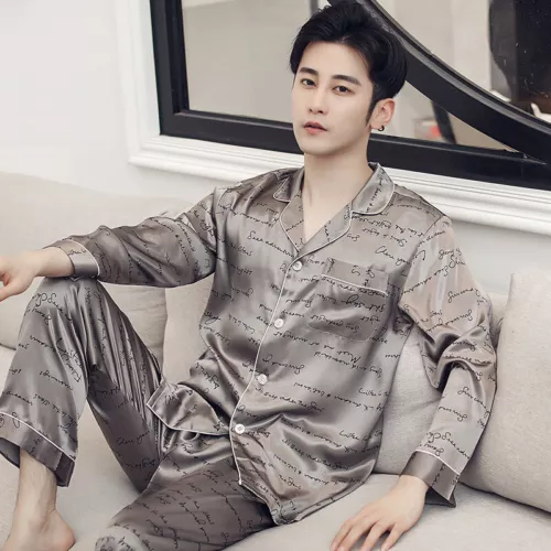Luxus Herren Seide Satin Pyjama Set Weich Pyjama Langarm Nachtwäsche Loungewear - Bild 59 von 74