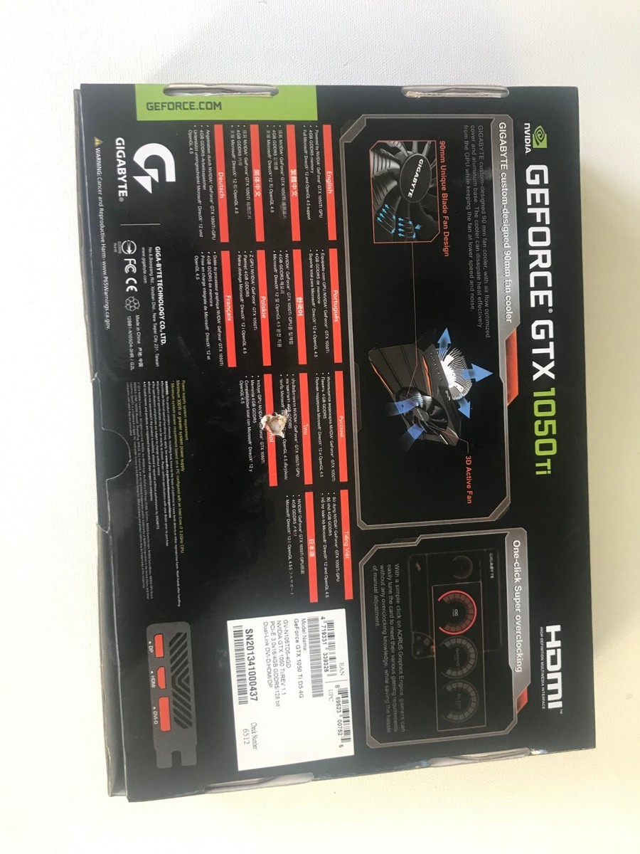 Gigabyte Geforce GTX 1050 Ti 4GB Box only (No Graphics card