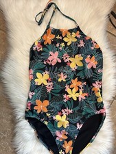 Old Navy Hibiscus Print Halter Tie One Piece Swimsuit Women s XL