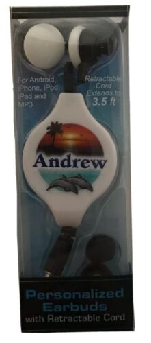 Miami Earbuds Wired ANDREW Personalized In-Ear Headphones Dolphins Name - Afbeelding 1 van 10