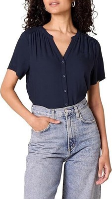 Amazon Essentials Damen Kurzarm Gewebt Bluse Marineblau Größe L