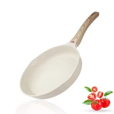 Vinchef 8 Inch White Nonstick Skillet, French Cream Shallow Fry Pan, Induction