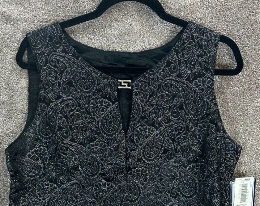 Vintage Another Thyme Vest Womens Large Black Floral Metallic Back Zip Party NWT - Image 4 of 4