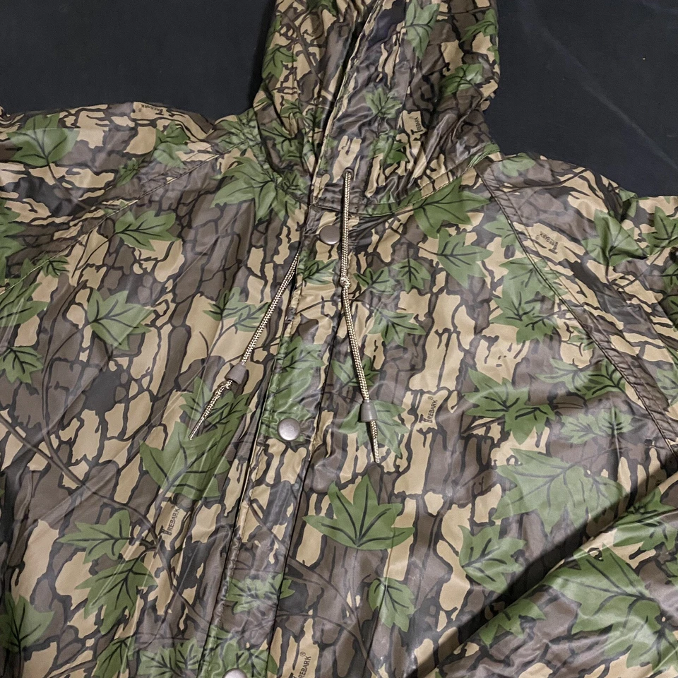 Trebark Camo PVC Jacket L Outdoor Hunting USA Hooded Button Quilt Lined - Image 3 of 4