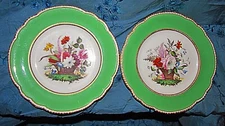 antique Old Paris cabinet plates (2)diff hand painted flower bouquets in baskets