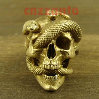 Large size Solid brass casting Skull snake Lanyard Bead Paracord beads LB437