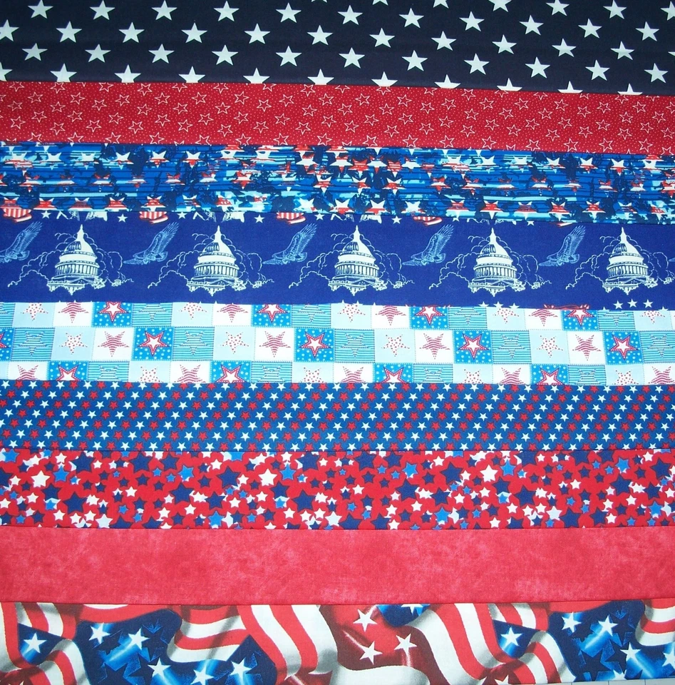 9 Patriotic Fat Quarters Bundle Fabric American Red White Blue Precut Cotton - Image 2 of 3