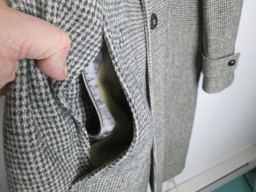 Vintage Macy's Harris Tweed Long Overcoat L Top Coat Wool Woven Check Scottish - Picture 9 of 17